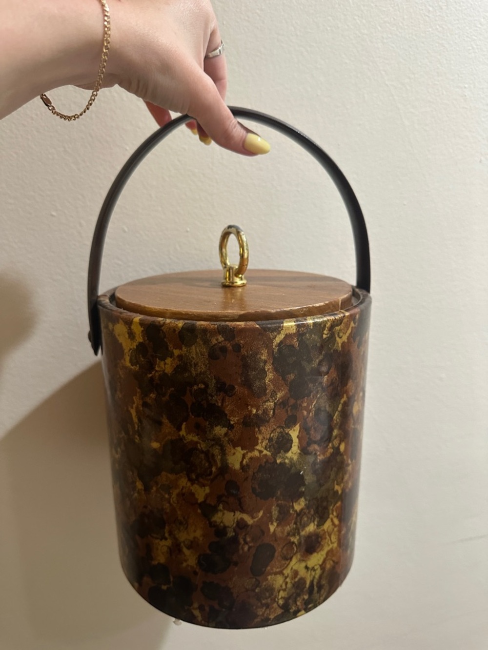 Vintage Brown & Gold Tortoiseshell Ice Bucket